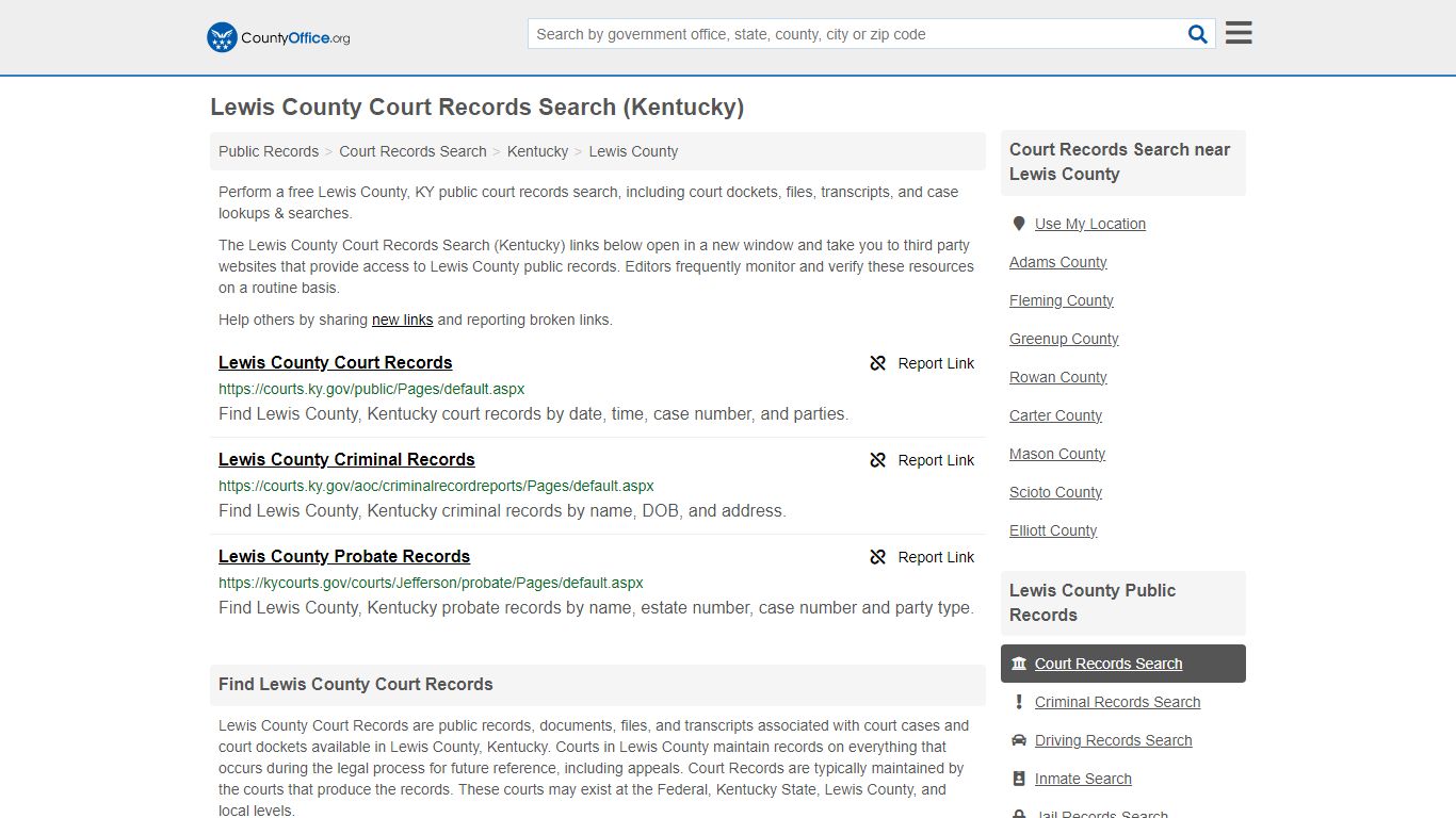 Court Records Search - Lewis County, KY (Adoptions, Criminal, Child ...