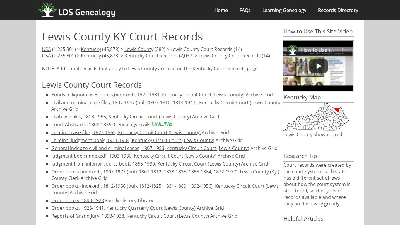 Lewis County KY Court Records - ldsgenealogy.com